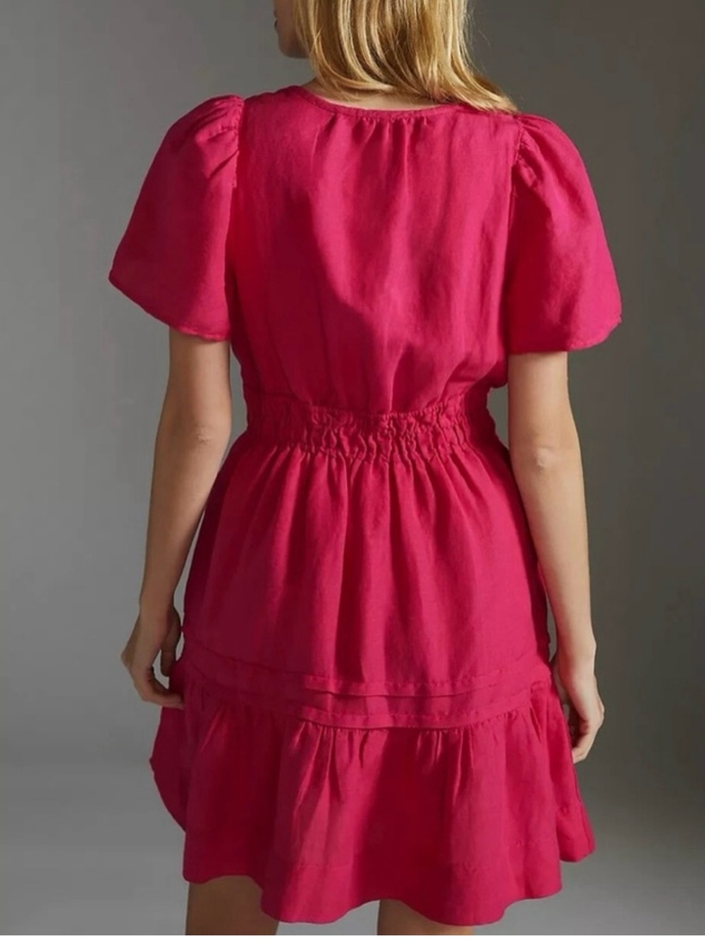 Anthropologie Somerset Tiered Ruffle Mini Dress Linen Blend Lined Size XL Pink - Picture 2 of 8